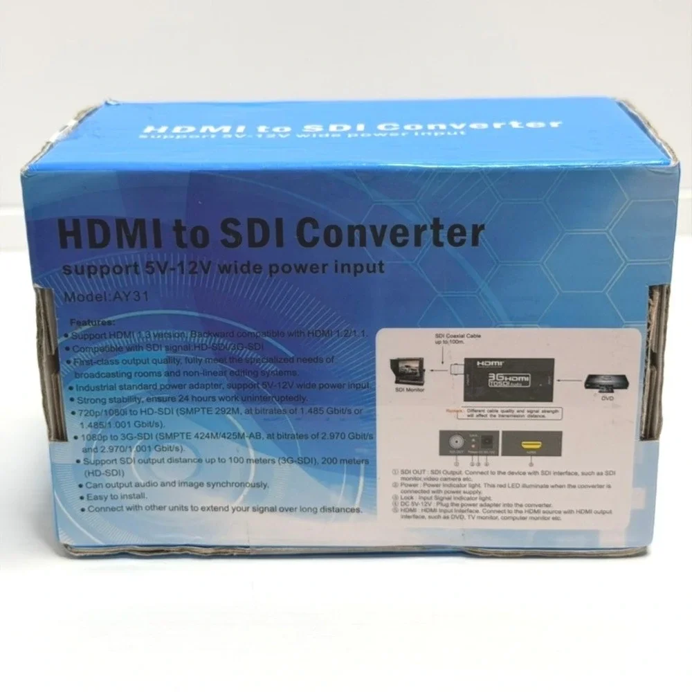 HDMI to SDI Converter 3G HD-SDI Audio Adapter Model AY31 5V-12V Power Input NEW
